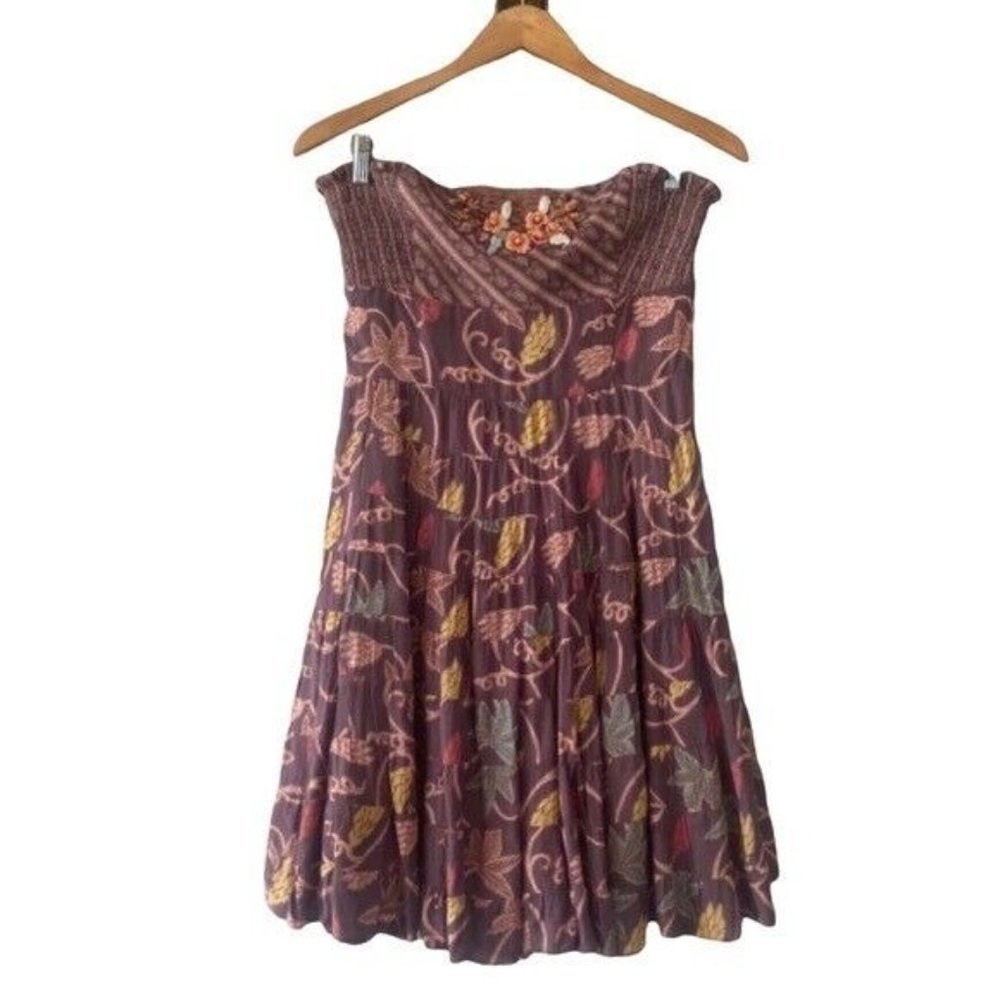 FREE PEOPLE Size 6 Bohemian Embroidered Multi-Tiered Strapless Sun Dress